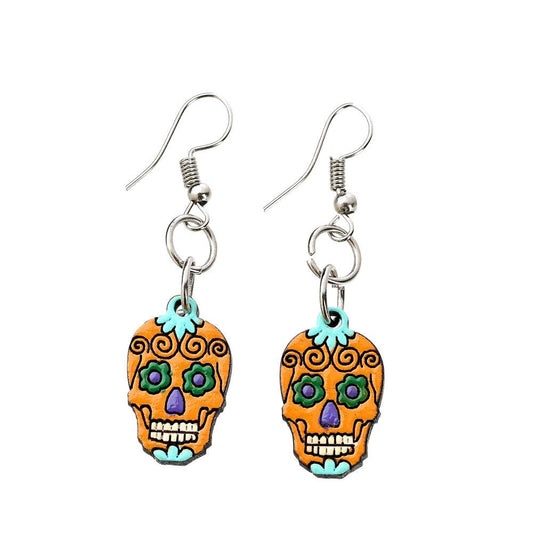 Sugar Skull Wooden Earrings