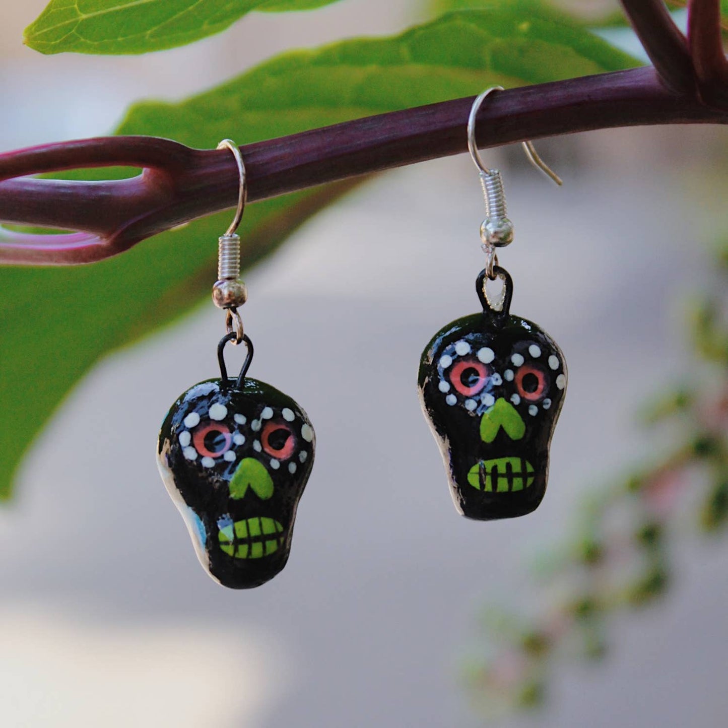 Skeleton Sugar Skull Ceramic Earrings