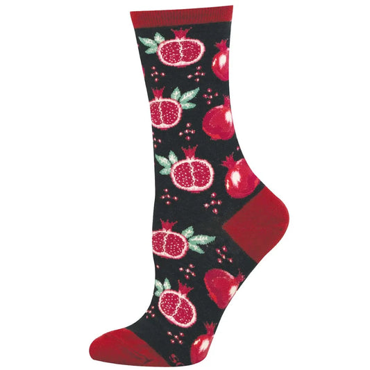Sock with pomegranate pattern on a black background