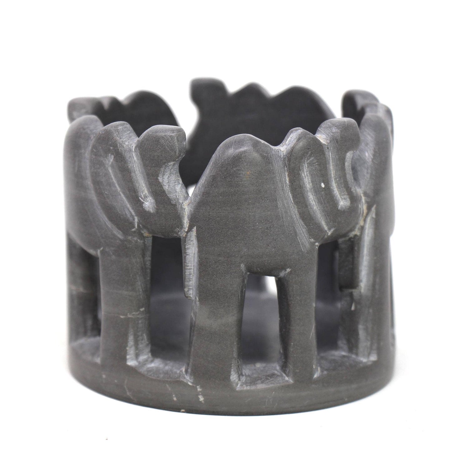 Gray Stone Circle of Elephants Soapstone Sculpture
