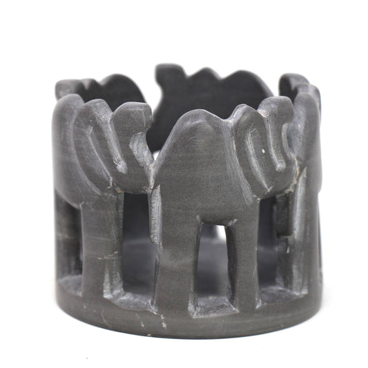 Gray Stone Circle of Elephants Soapstone Sculpture