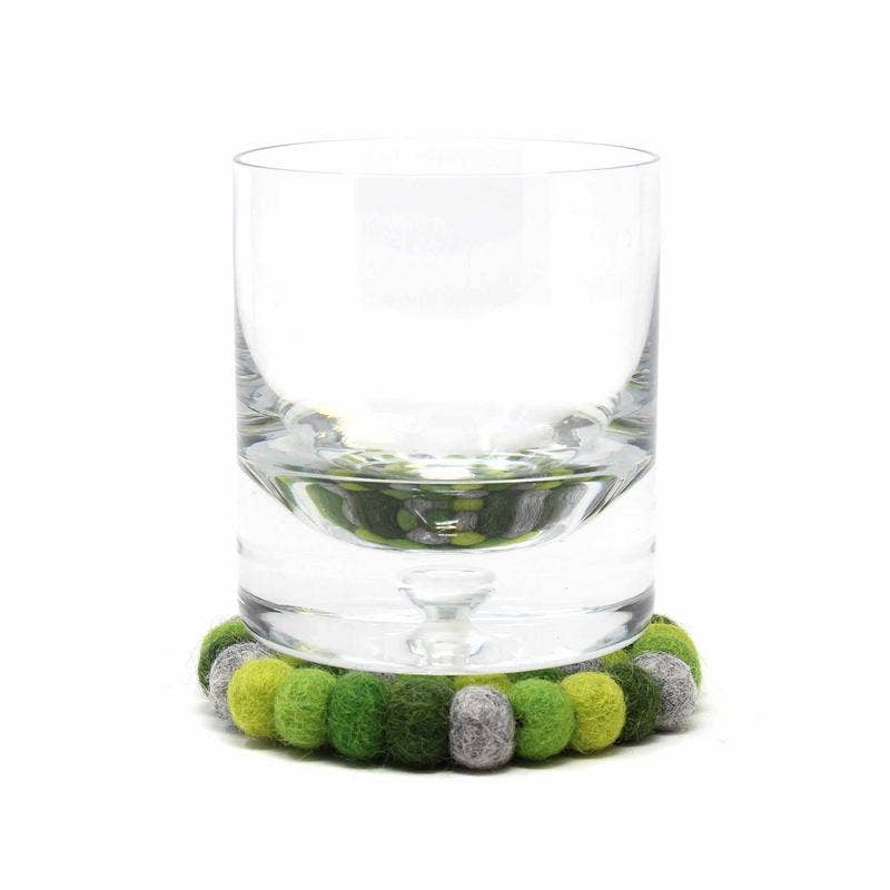 Green Felt Ball Coasters - Set of 4