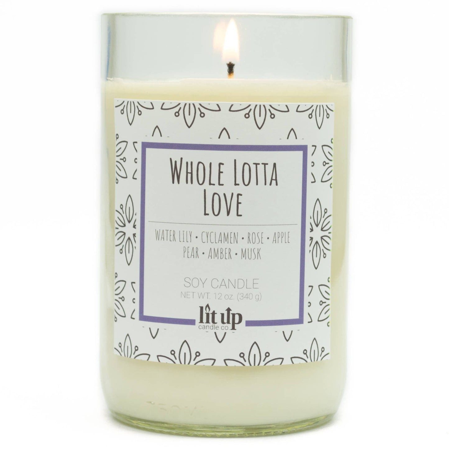 Whole Lotta Love scented 12 oz soy candles in wine bottles