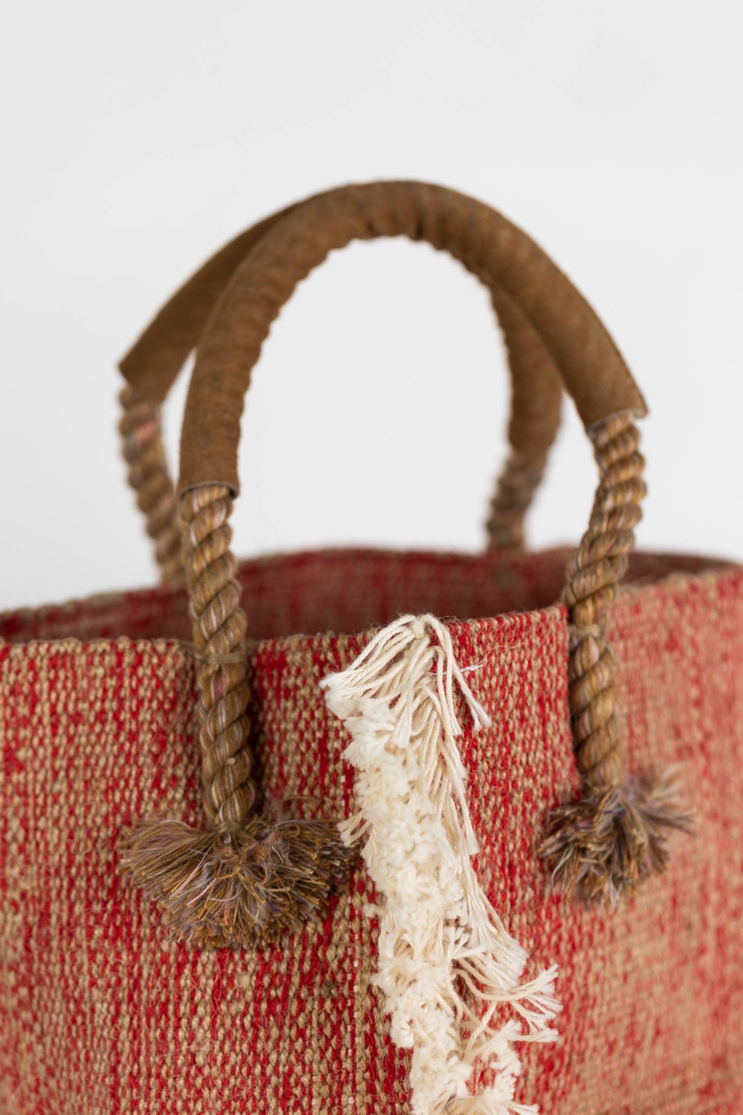 Jute & Cotton Bucket Bag - Red