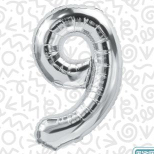 34" Silver Number 9 Foil Balloon (D)
