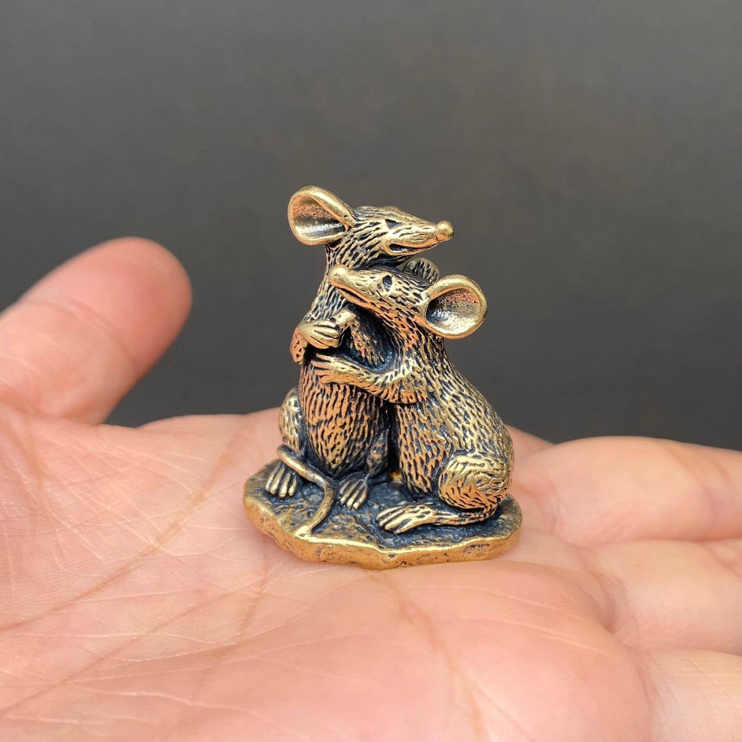 Brass Couple Mouse Figurine