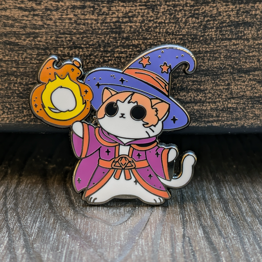 Wizard Cat Fireball Hard Enamel Pin -1.5"