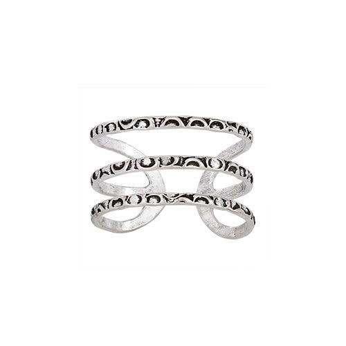 Silver spiral ring on a white background