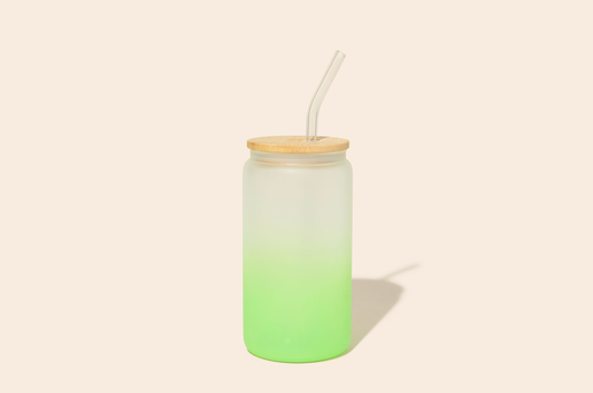 Reusable Glass Tumbler + Glass Straw - Green