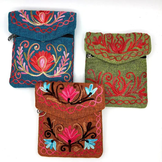 Embroidered Floral 3-Pocket Shoulder Bag