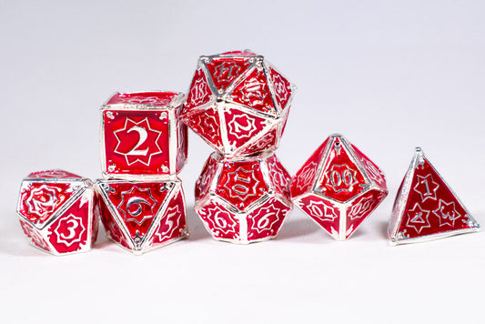 Defender 7-Dice Metal Set Silver w/ Red Fill {North Star Dice Collection}