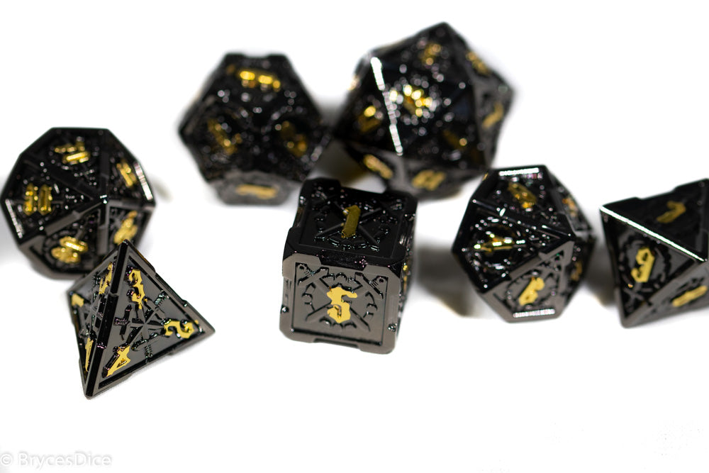 Black w/Gold Numbering Sword Strengthened Metal 7-Dice Set