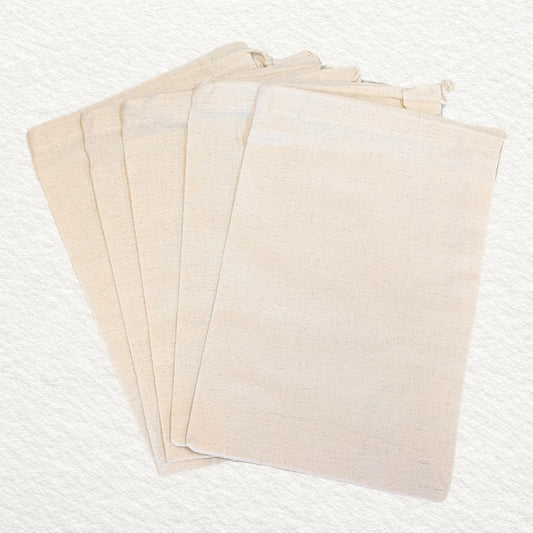 Cotton Canvas Muslin Gift Bags 5pk - Cream