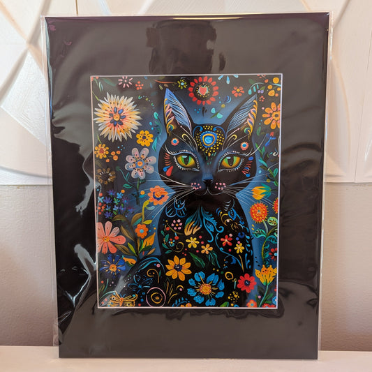 Black Cat In Bloom 11 x 14" Print