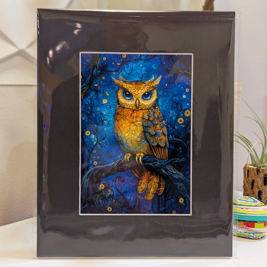 The Owl in Blue & Flowers 8 x 10"