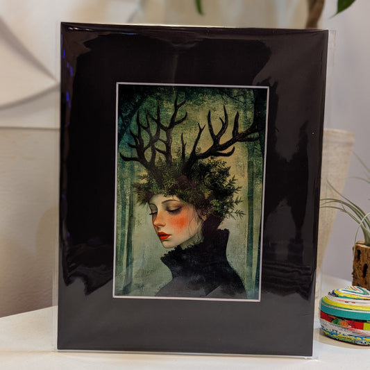 Lady Green with Antlers 8 x 10"