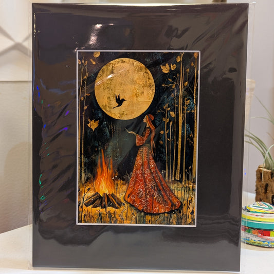 Red Dress Lady by the Fire 8 x 10"