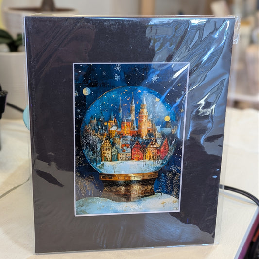 Little Town in Snow Globe  8 x 10"