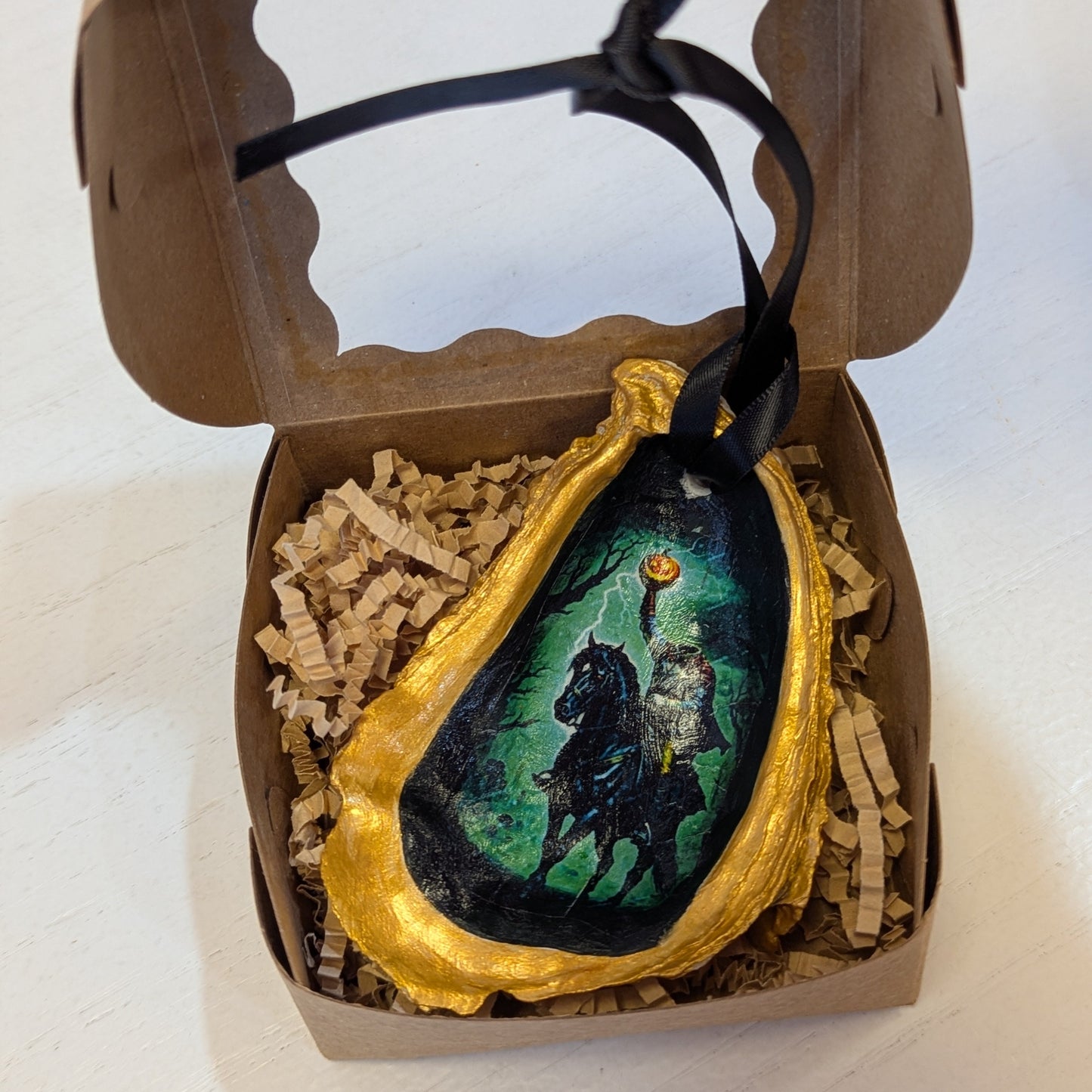 Sleepy Hollow Headless Horseman Oyster Shell Ornament