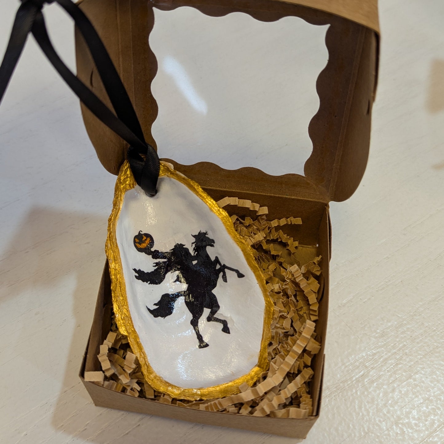 Sleepy Hollow Headless Horseman Oyster Shell Ornament