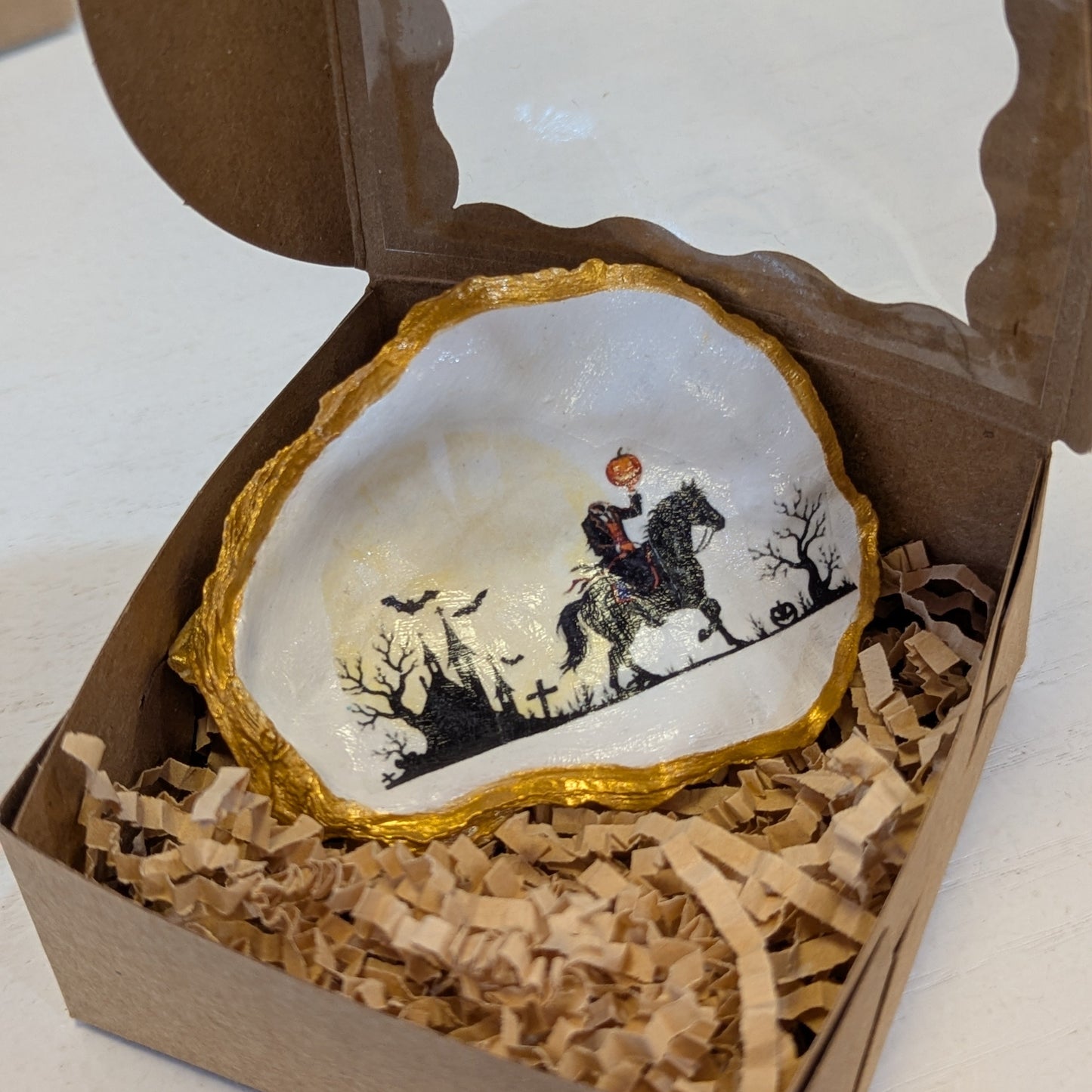 Sleepy Hollow Headless Horseman Oyster Shell Ornament