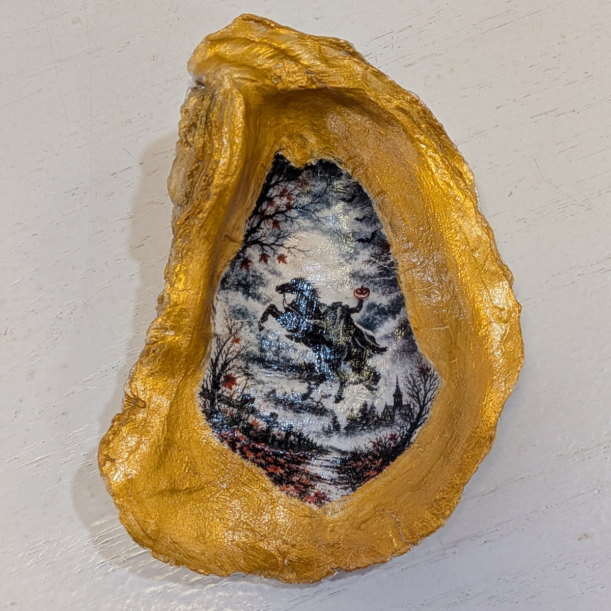 Sleepy Hollow Headless Horseman Oyster Shell Ornament