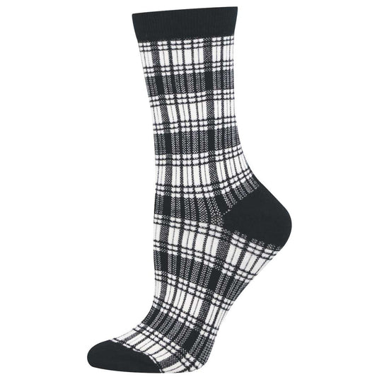Black and white plaid sock on a white background