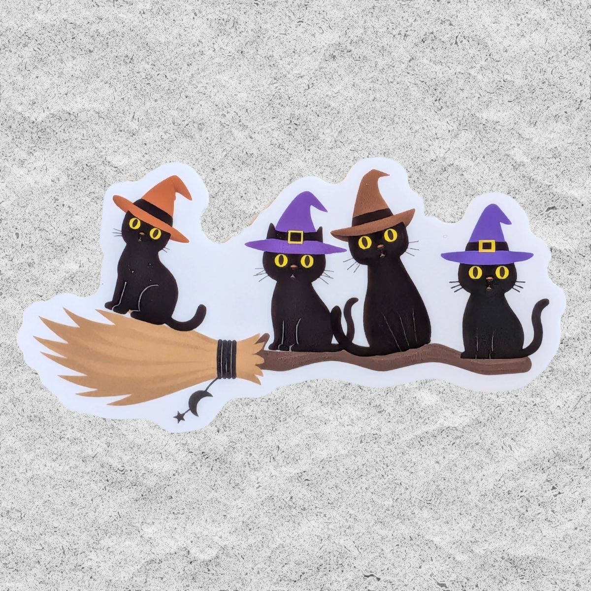 Witchy Kitties on a Broom Sticker