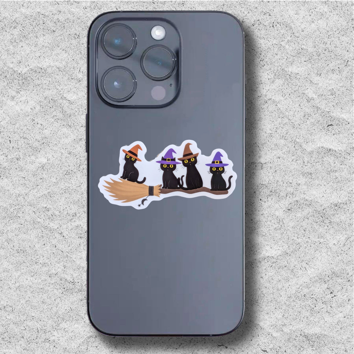 Witchy Kitties on a Broom Sticker
