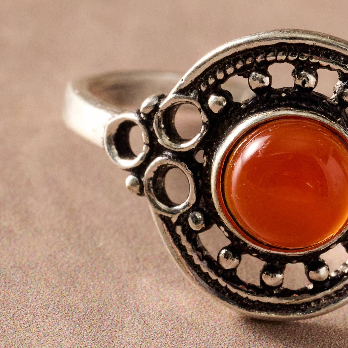 Ghera Adjustable Silvertone Onyx Stone Ring