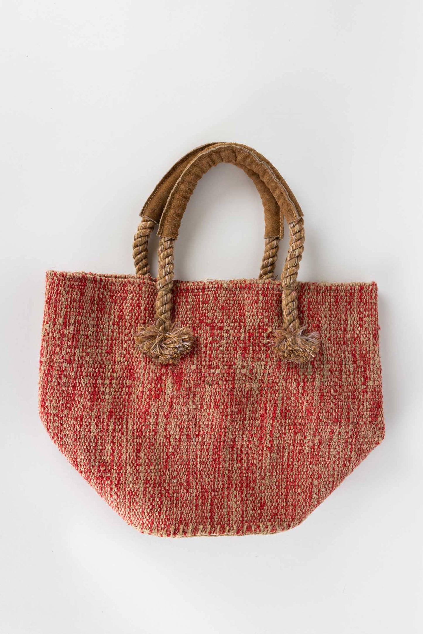 Jute & Cotton Bucket Bag - Red