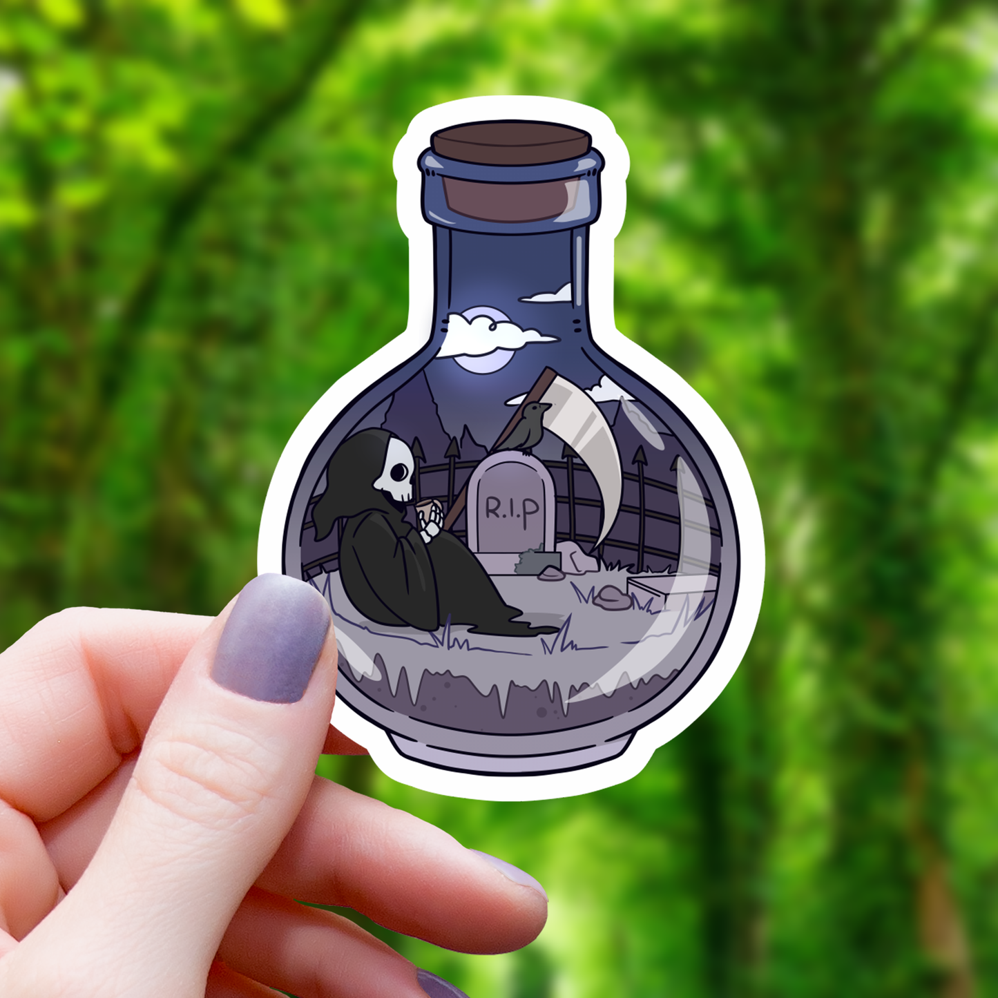 Grim Reaper Terrarium Jar Sticker