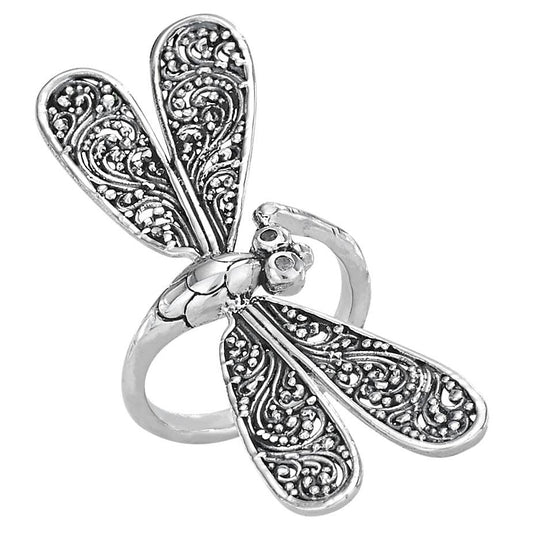 Reconnecting Large Sterling Silver Dragonfly Wrap Ring