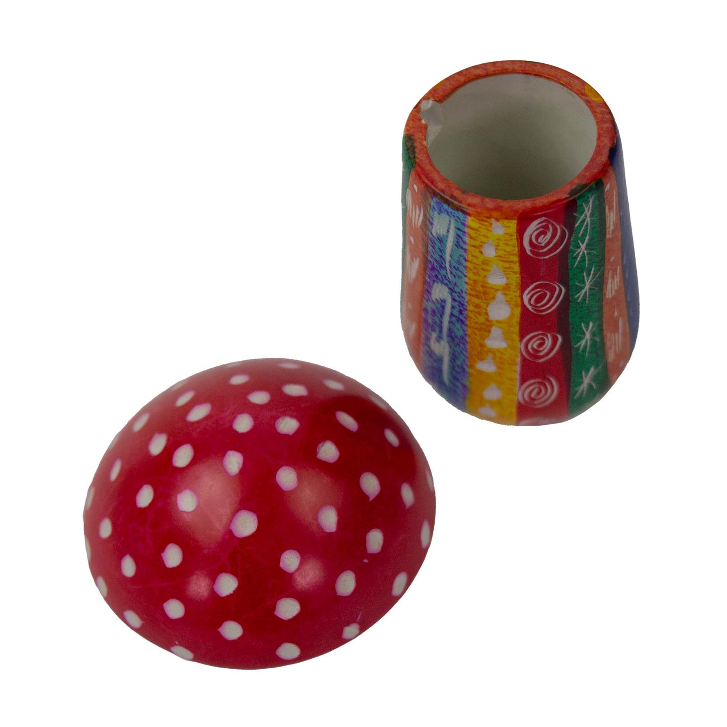 Colorful Soapstone Mushroom Container with Etchings