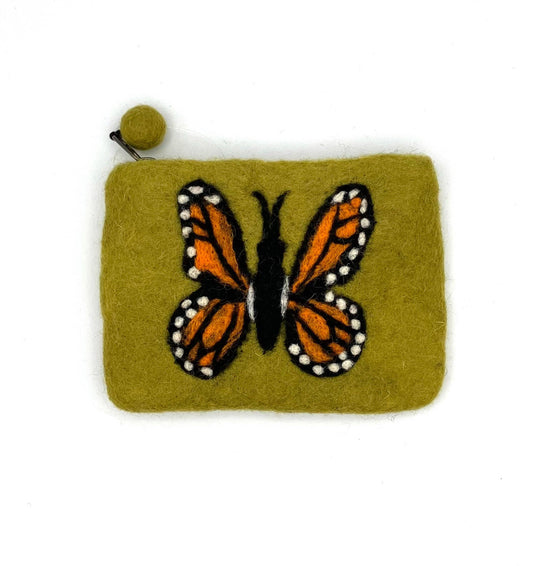 Monarch Butterfly Felt Coin Purse: Green