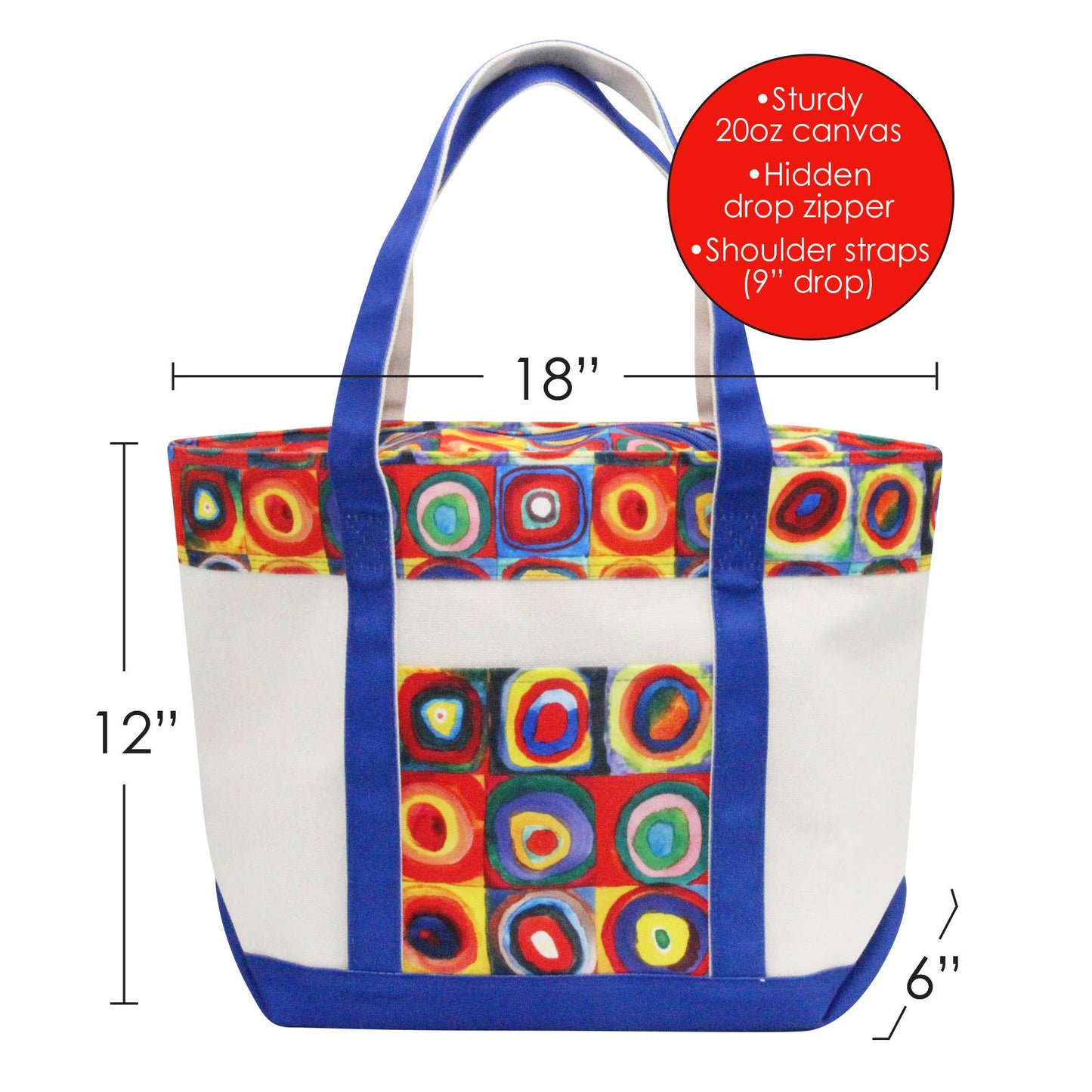 Shoulder Strap Canvas Large Boat Tote - Kadinsky "Circles"