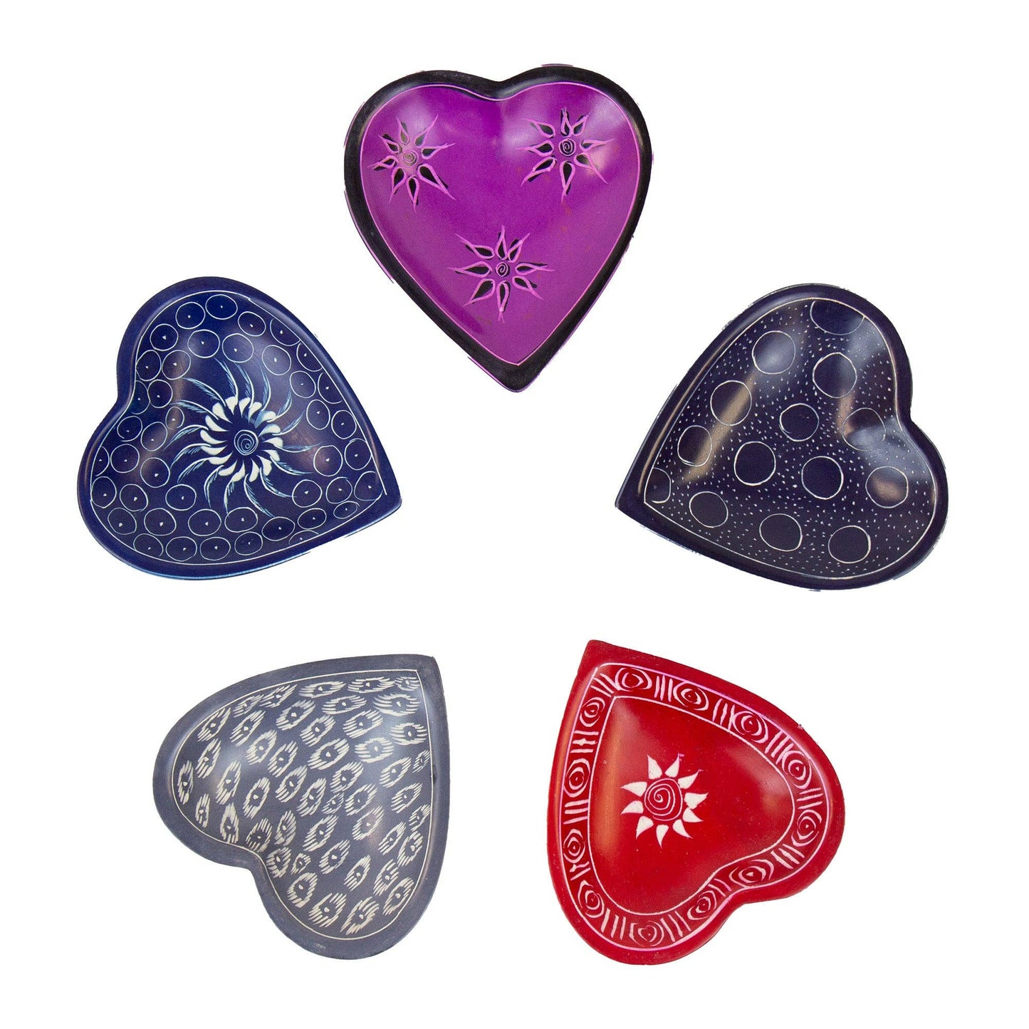 Dark Purple Soapstone Heart Bowl with Tribal Designs