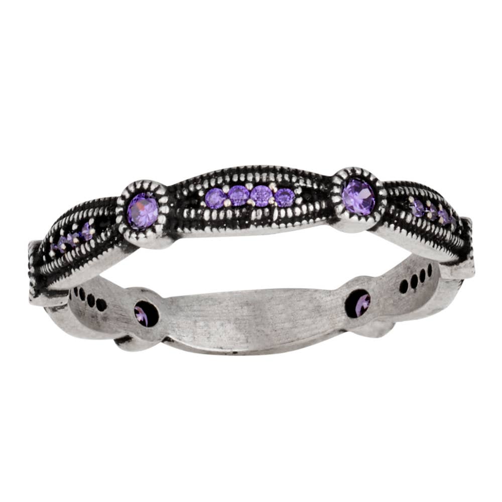 Amethyst CZ Sterling Silver Band Ring