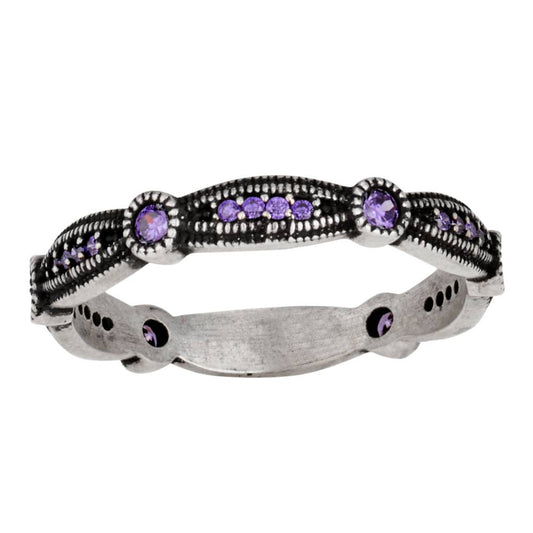 Amethyst CZ Sterling Silver Band Ring