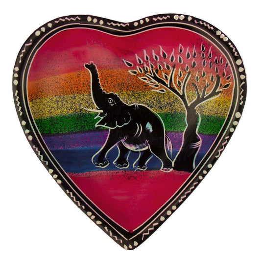 Soapstone Heart Trinket Bowl - Rainbow African Elep