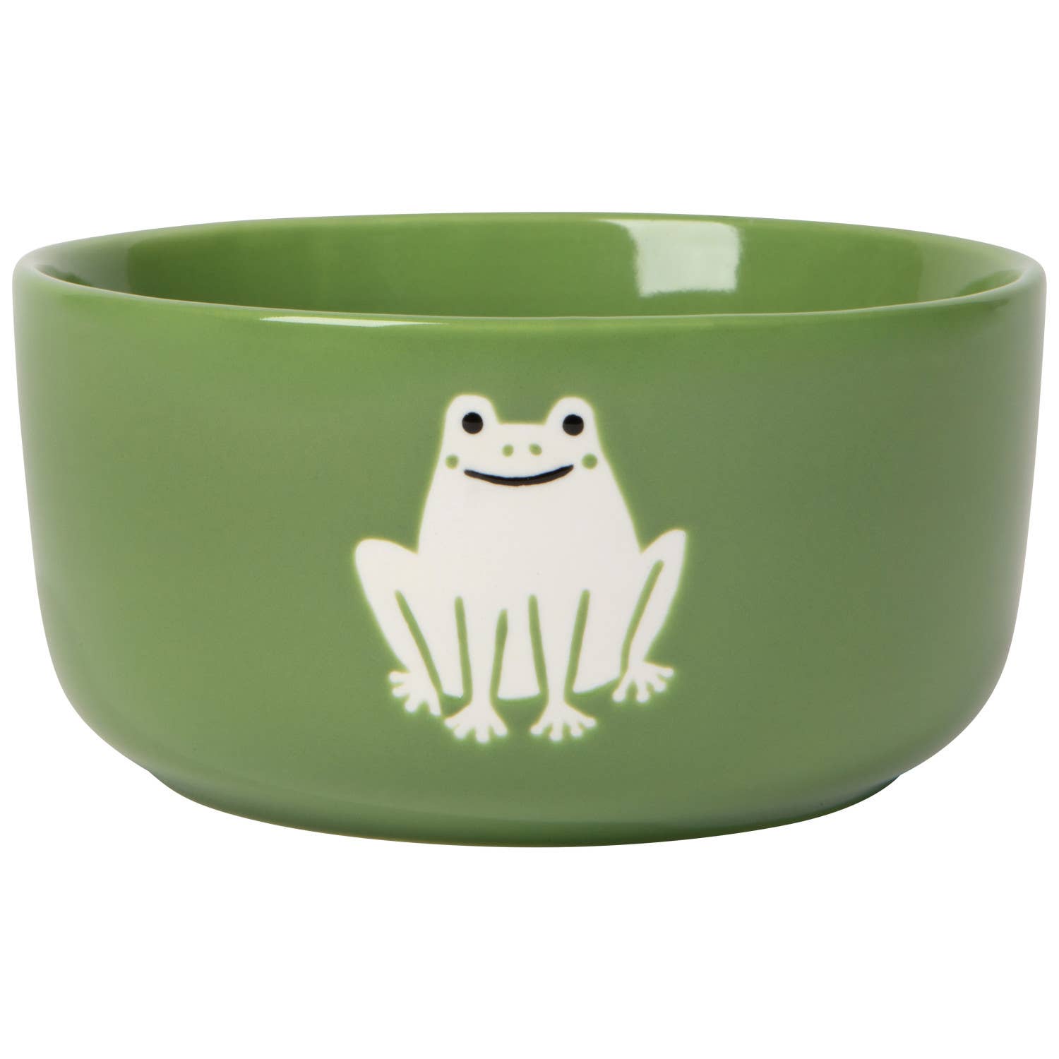 Green bowl with a white frog design on a white background