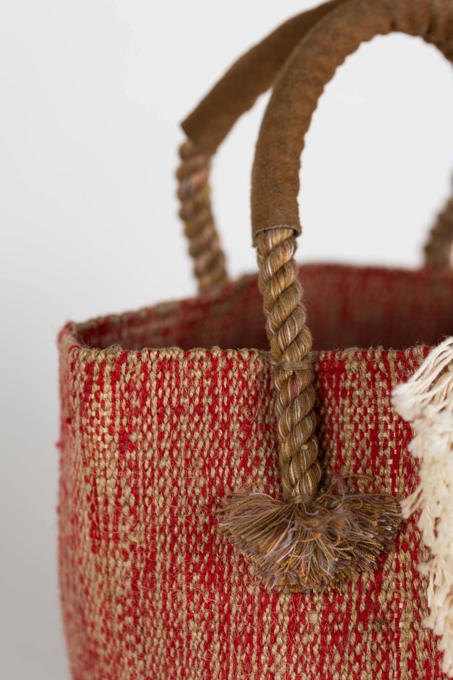 Jute & Cotton Bucket Bag - Red