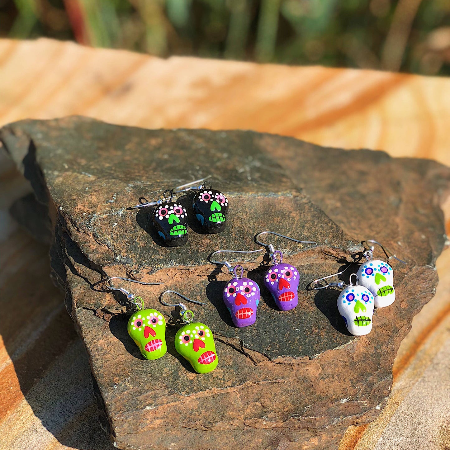Skeleton Sugar Skull Ceramic Earrings