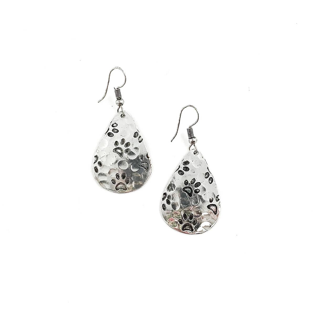 Paw Prints Silver Engraved Earrings