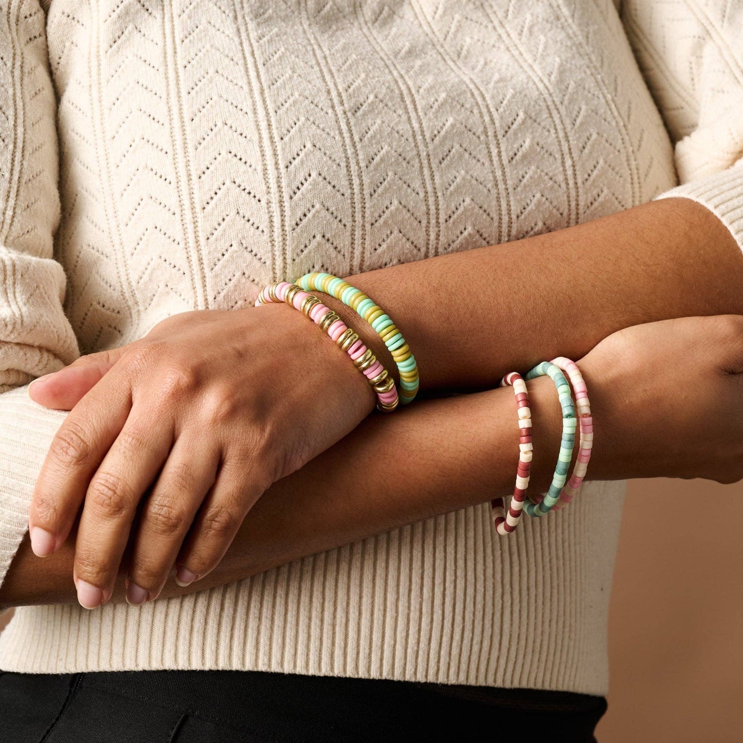 Khet Bead Bracelet - Light Green+Olive