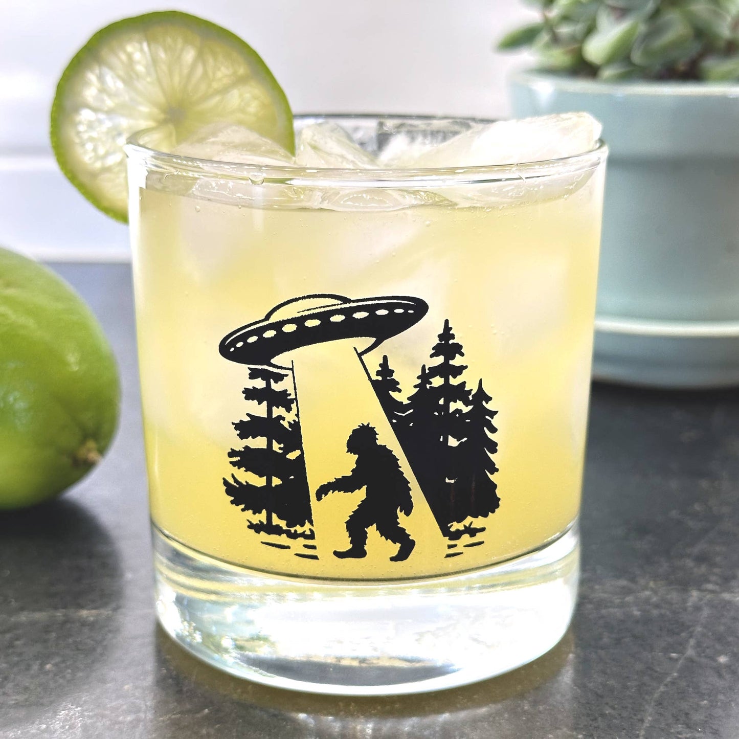 Bigfoot UFO Custom Rocks Glass –  10oz