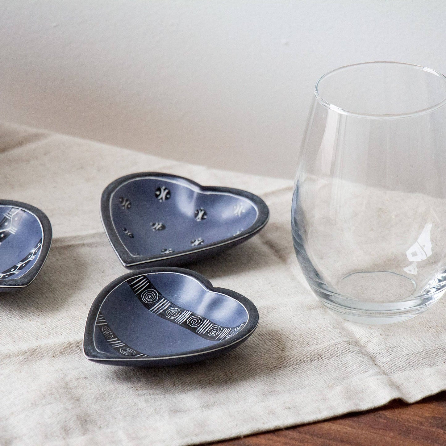 Dark Purple Soapstone Heart Bowl with Tribal Designs