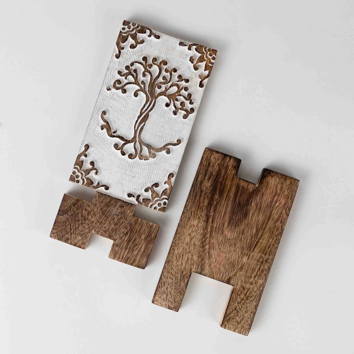 Vasai Mango Wood Phone Stand - Tree of Life