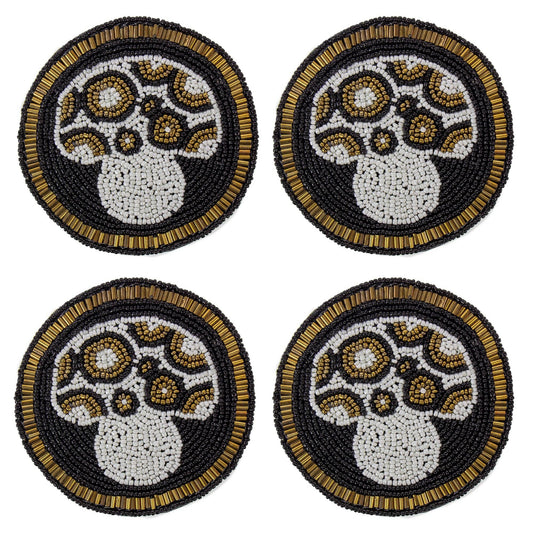 Black Mushroom Glass Beaded Coasters - Set of 4