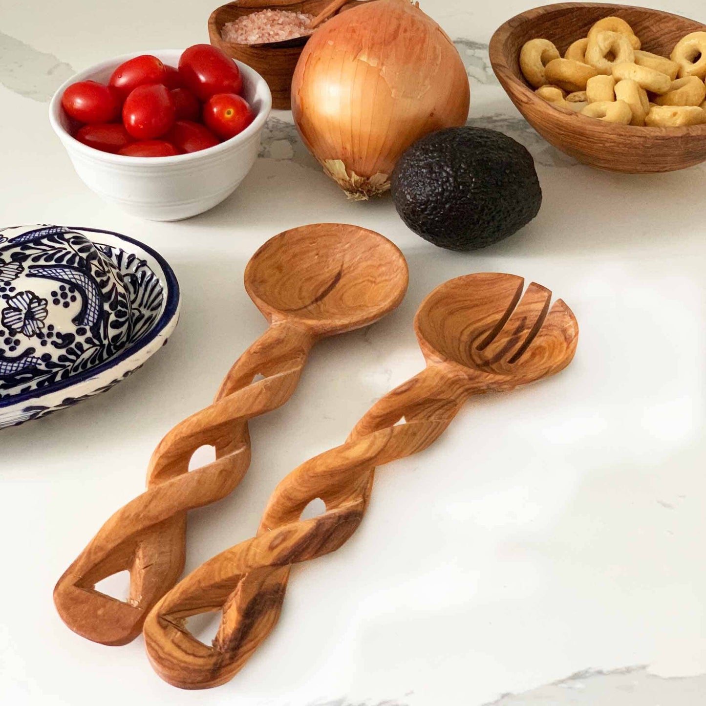 Braided Batik Olive Wood Serving Handles